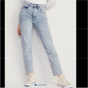 Extra High-Waisted Button-Fly Sky-Hi Straight Raw-Hem Jeans 8 New